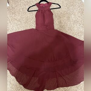 Red Asymmetrical High Low Sundress with Halter Neckline